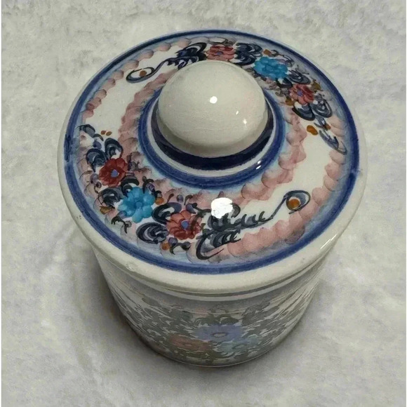 Vintage Greek Ceramic Storage Jar with Lid Flower Motif Cottagecore Handmade - Picture 5 of 10